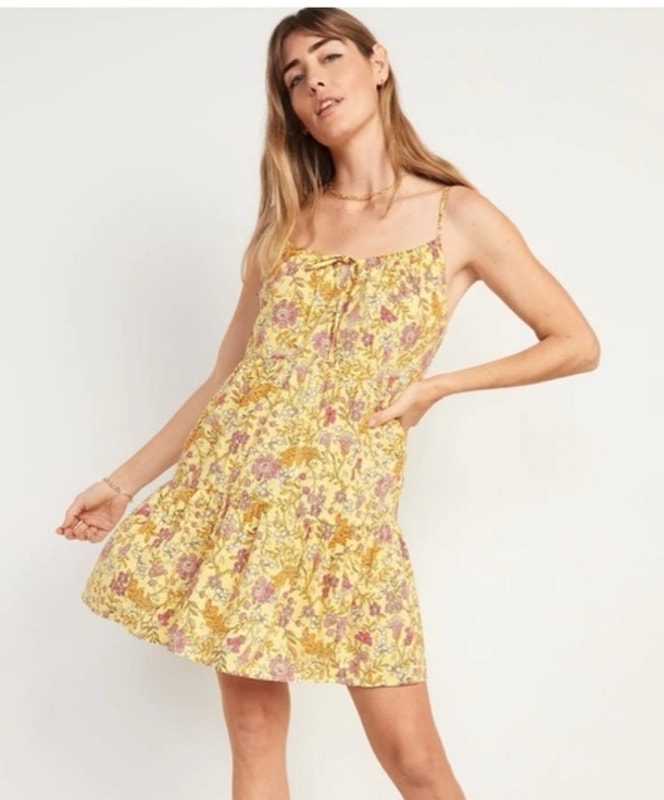 Old Navy Yellow Floral Cami Mini Dress Sundress Pockets Summer Size S
